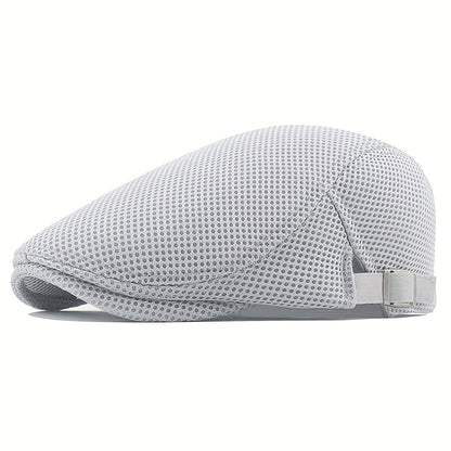 1 Men's Breathable Mesh Beret Hat - Casual Summer Style, 100% Polyester with Adjustable Faux Leather Strap for Comfort Fit
