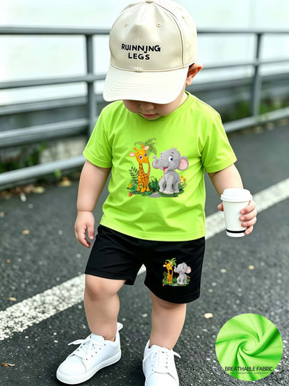 Summer Quick-Dry Shorts & Tee Set for Baby Boys, Jungle Print