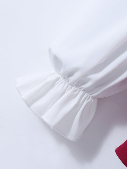 «Նորաձև աշնանային, էլեգանտ, ժապավենաձև զարդարված երկար թևքով վերնաշապիկ և ուղիղ լայն տաբատ՝ երկկտոր հավաքածու, զբոսանքի համար»