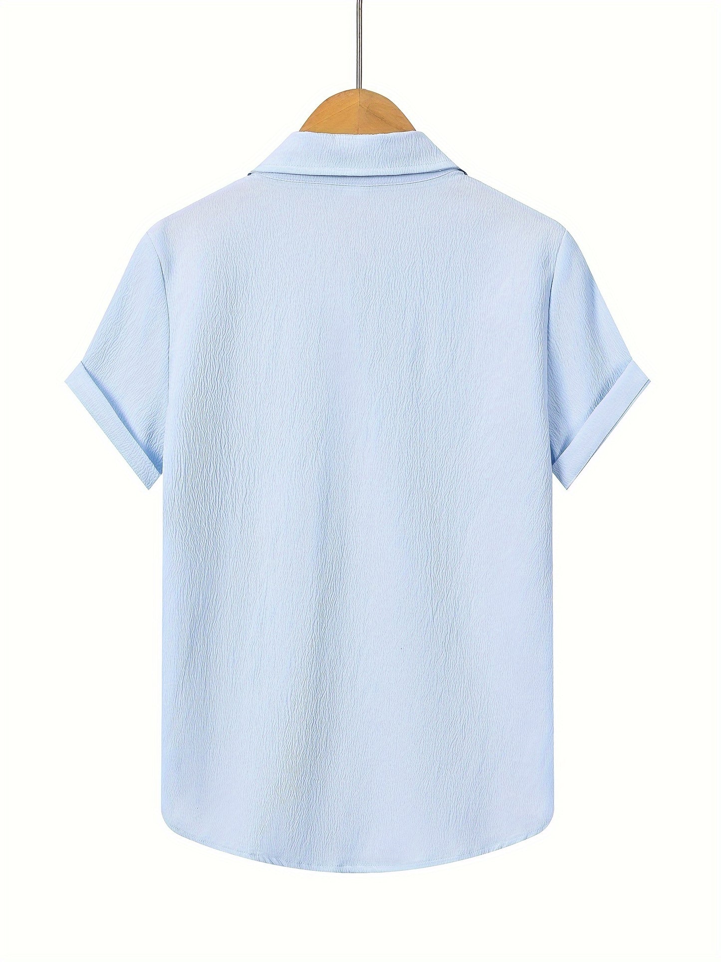 Boys' Casual Short Sleeve Solid Color Shirt with Stretch Fabric