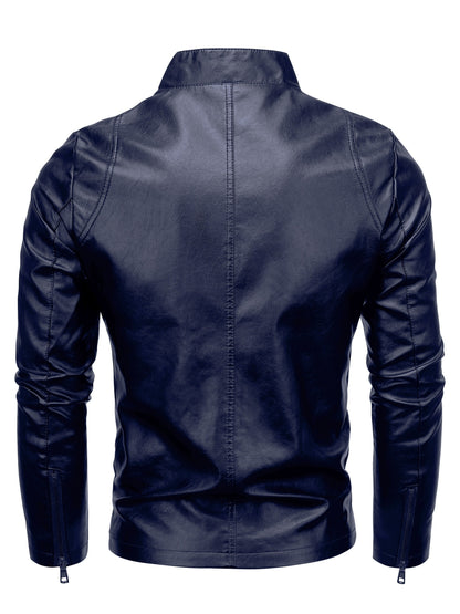 Men'S Casual Jacket - Stand Collar Zip-Up Long Sleeve - 100% Polyurethane, Solid Color, Non-Stretch Woven Fabric, Regular Fit with Functional Pockets for Daily Wear