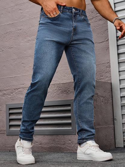 Men's Straight Leg Denim Pants, Men's Classic Design Jeans, Versatile For Four Seasons Wear