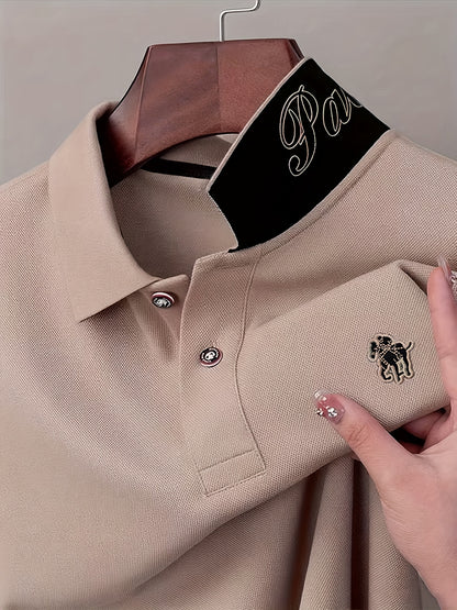 Men'S Stylish Short-Sleeve Polo Shirt Featuring a Contrasting Ribbed Collar And Exquisite, a Timeless And Versatile Choice - ayq