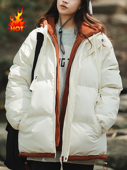 Կանացի բաց կապույտ, գլխարկով փքված բաճկոն - հարմարավետ, բրդյա ծածկույթով ձմեռային վերարկու՝ լարերով, առօրյա ոճ՝ ցուրտ եղանակի համար, ձմեռային վերարկու