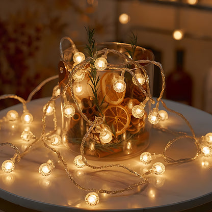 1pc, Crystal Ball Bubble Ball String Lights, 40/20/10LED, Spherical Fairy String Lights, Battery Powered, Suitable for Home, Wall Decoration, Bedroom, Party, Festival, Wedding, Autumn Decoration, Wall Decoration, Halloween, T