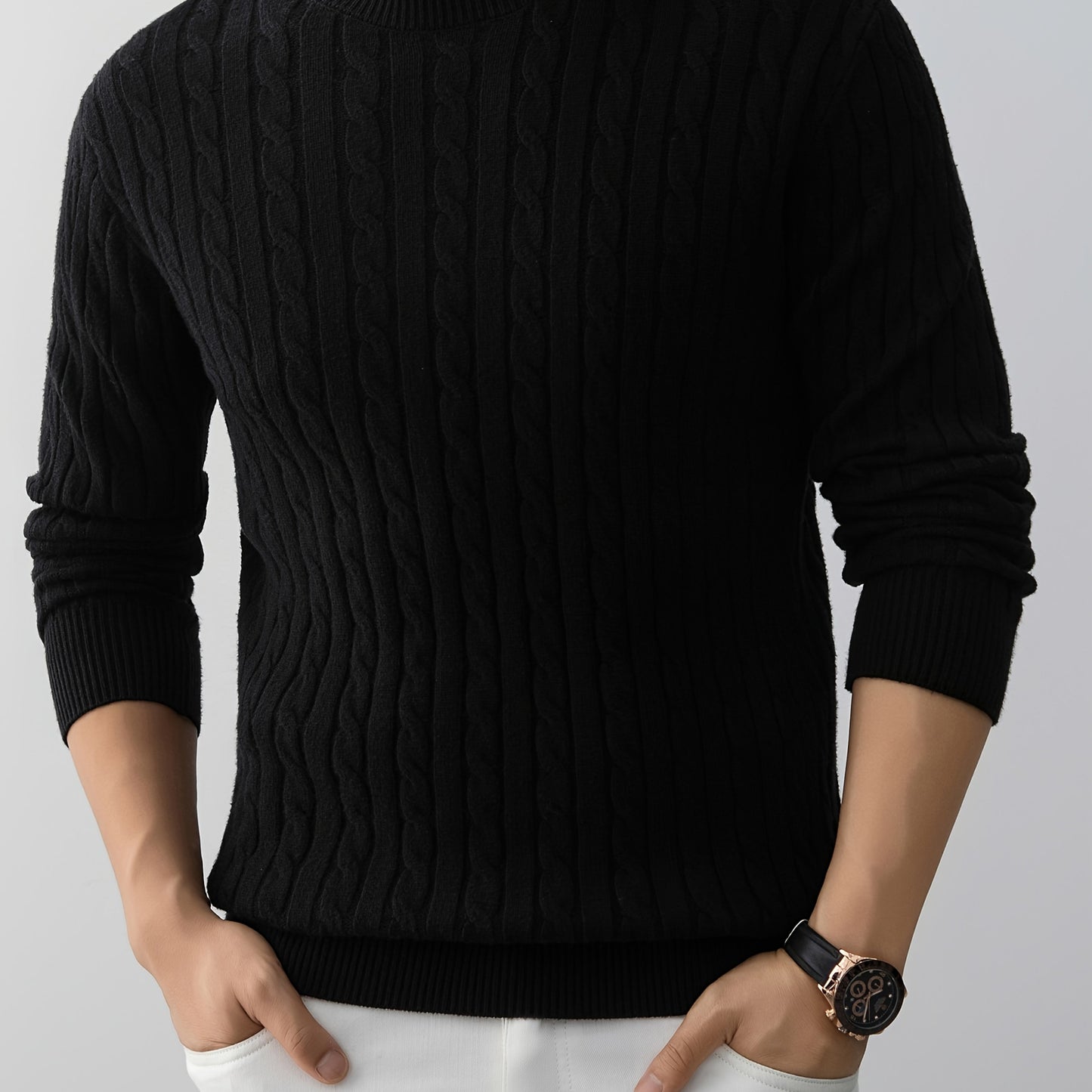 Men's Thick Winter Knit Sweater - High-Elastic Breathable Round Neck Pullover with Cross-Over Collar & Asymmetric Hem, Warm Casual Sweater for Fall/Winter, Machine Washable (Suitable for Daily Wear, Parties, Skiing) - Non- So