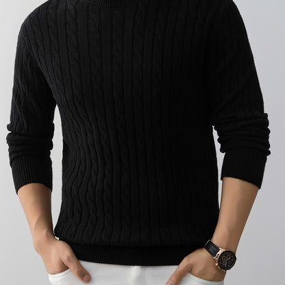 Men's Thick Winter Knit Sweater - High-Elastic Breathable Round Neck Pullover with Cross-Over Collar & Asymmetric Hem, Warm Casual Sweater for Fall/Winter, Machine Washable (Suitable for Daily Wear, Parties, Skiing) - Non- So