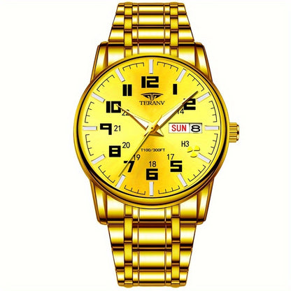 1pc New Stainless Steel with Digital Men's Watch Calendar Week Display Fashion Trend Life Travel Luminous Casual Sport Business Watch Ideal for Birthday Gifts Holiday Gifts Gifts