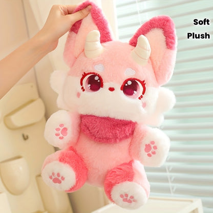 Cute Little Devil Fox Plush Toy - Soft Pink Stuffed Animal with Big Eyes, Hugging Companion, Bedtime & Home Decor, Perfect Gift for Birthdays, Christmas, Valentine'S Day, Stuffed Animal, Cozy Home Accessory, Playful Design, F