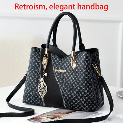 Women's Elegant Two-Tone Faux Leather Tote Bag with Detachable Strap