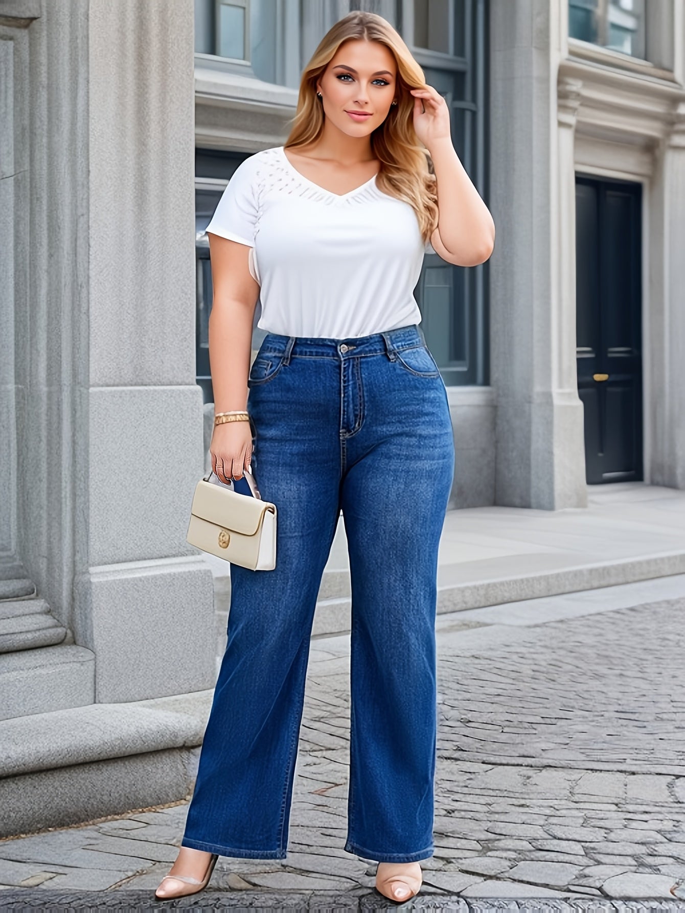 Women's Plus Solid Casual Straight Jean շալվար