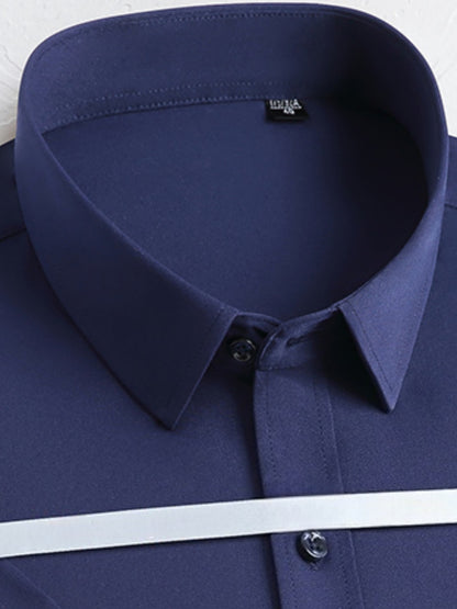 Men's Summer Slim Fit Short Sleeve Lapel Shirt Cotton Blend