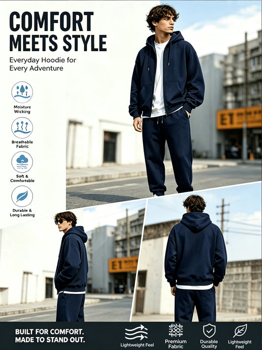 Men's Lightweight Polyester Zip-Up Hoodie Jogger Set