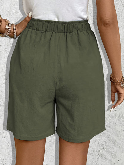 Women'S Casual Blend Shorts, Solid Color, Regular Fit, Non-Stretch Woven Fabric, with Faux Drawstring Detail, for Spring/Summer/Fall - Daily & Vacation Style