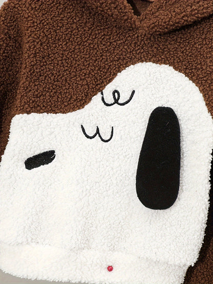 Boys' Fashion Plus Velvet Thickened Double-sided Velvet Warm Embroidered Cute Suit, Perfect for Outdoor