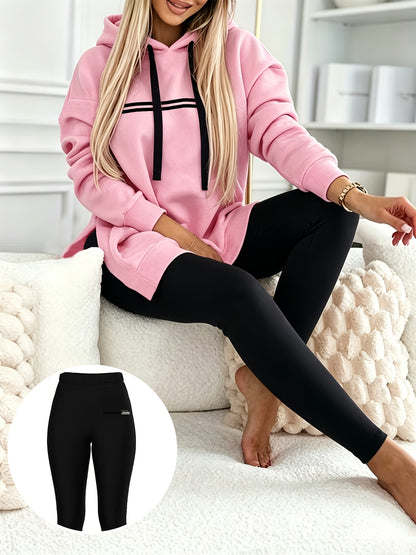 Casual Hooded Sweatshirt and Fitted Pants Set for Fall/Winter - ayq