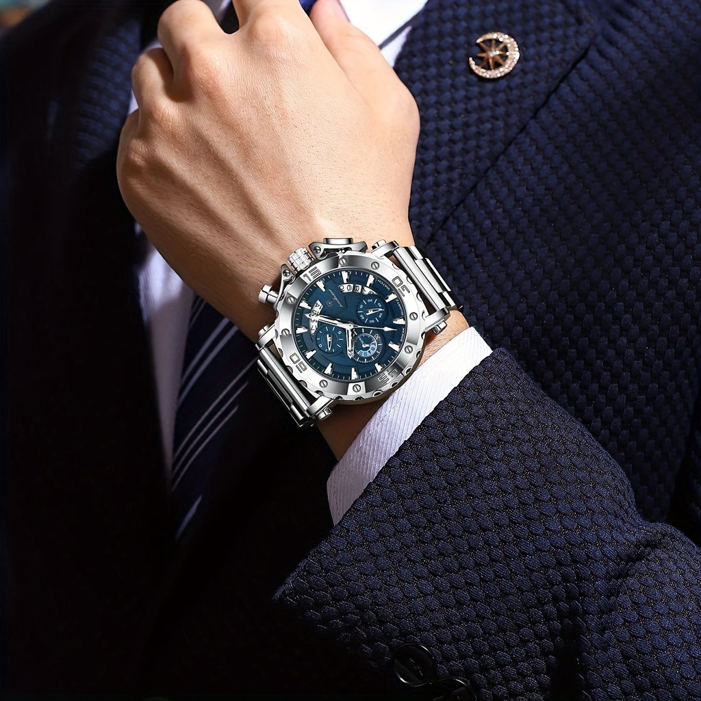 POEDAGAR Luxury Business Calendar Multi functional Waterproof Sports Men's Quartz Watch, Sports Wristwatch, Business Timepiece, Elegant Watch, Sleek Design, Precision Movement, Durable Construction, Wristwatch for Men, Quartz