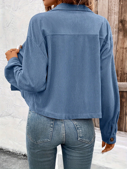 Կանացի էլեգանտ վարդագույն կոճակներով բաճկոն՝ փեղկավոր գրպաններով - Աշնանային առօրյա վերնազգեստ, երկար թևքերով, կոճակներով դետալներով, պոլիեսթերի խառնուրդով, լվացվող լվացքի մեքենայով, առօրյա վերնազգեստ | Կոճակներով բաճկոն | Պոլիեսթերի խառնուրդով բաճկոն