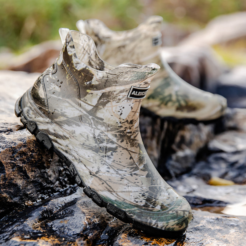 Men's Camouflage Short Rain Boots Slip-On PU Waterproof