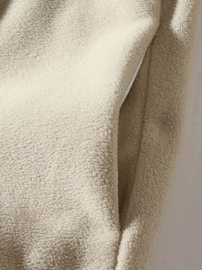 1pc Men'S Casual Sports Fleece Jacket - Solid Color Polyester Knit with Slight Stretch, Stand Collar, Long Sleeve, Regular Fit, Zipper Closure, Daily & Casual Wear