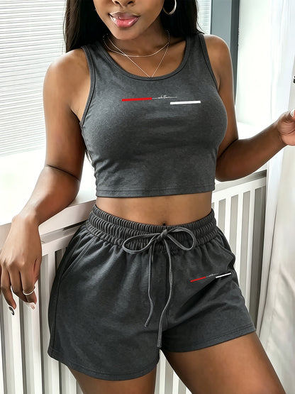 Casual Women's Two-Piece Vest and Shorts Set with Print