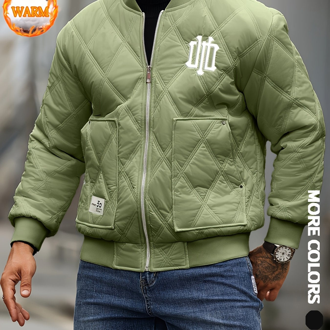 Men's Heavy-Duty Winter Jacket with Thick & Windproof, White Coat with Black Logo & Lettering, Large Zippered Pocket, Machine Washable - Casual Outerwear for Skiing, Travel, Streetwear (Regular Fit), Winter Jacket For Men, Me