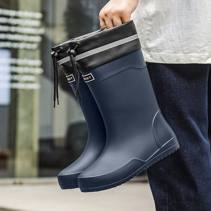 Men's All-Season PU High-Top Slip-On Motorcycle Boots