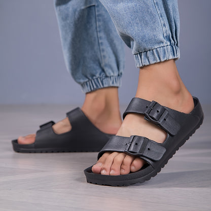 Men's Casual Slide Sandals with Dual Adjustable Buckles