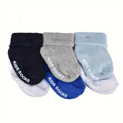 6pcs Cozy Cotton Blend Youngsters & Youngsters Boys' Socks - Warm, Thick, Mid-Calf with Non-Slip Bottoms, Soft Ribbed Cuffs - Perfect for Fall/Winter - Navy, Light Blue, White, Gray, Youngsters Socks