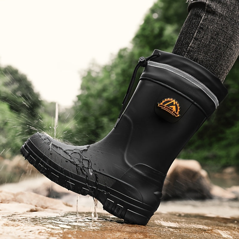 Men's Casual Outdoor Slip-On Rubber Rain Boots for Fall