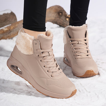 Women'S Mid-Calf Winter Boots with Soft Cushioned Air Cushion, Thick Fleece Lining & Breathable PU Upper - Round Toe Snow Boots for Cold Weather, Casual & Sporty Outfits, Winter Boots, Outdoor Footwear, Modern Footwear, Durab