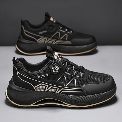 Men's 2025 New Casual Athletic Running Shoes - Thick-Sole Hiking  Basketball Sneakers with Breathable PU/Fabric Upper, Durable PVC Outsole, Beige/Black Colorway for Outdoor, Streetwear  Everyday Comfort, Round Toe Design