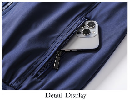 Men's Casual Royal Blue Bomber Jacket - Full Zip, Loose Fit, Polyester, Stand Collar, Long Sleeve, Lightweight & Durable for Spring and Fall, Casual Outerwear | Ribbed Cuff Sleeves | Durable Outerwear