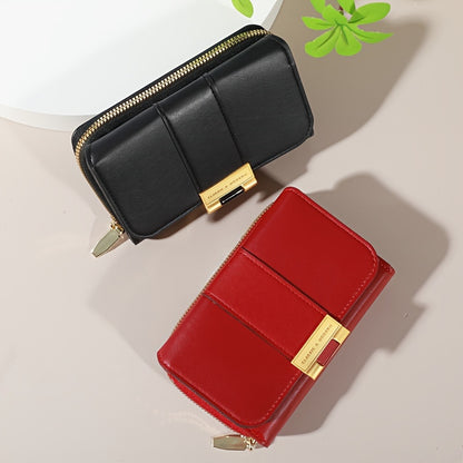 Women's Vintage PU Wallet - Long Wallet with Snap Closure & Zipper Coin Pocket, Credit Card Holder & Coin Purse, Nylon & Oil-Tanned for Everyday Use, Travel, - Women's Money Holder