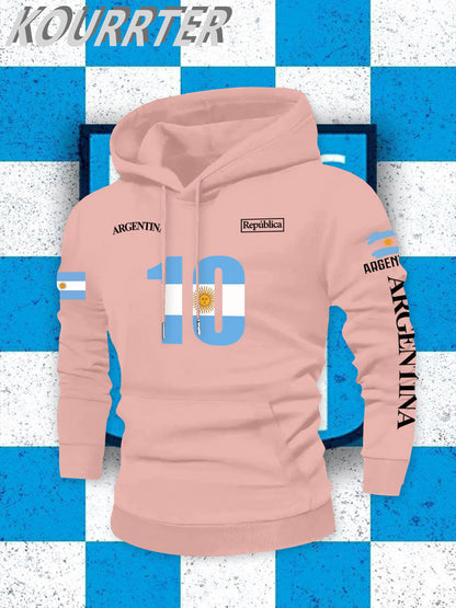 Men's Argentina Flag Hooded Sweatshirt - Casual Winter Pullover