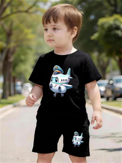 Baby Boy Summer T-Shirt & Shorts Set with Airplane Print