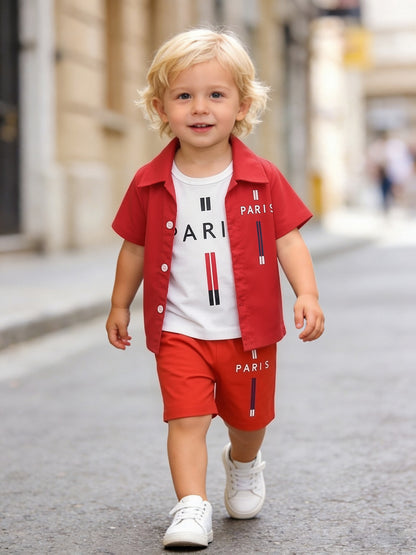 Baby Boy's 3-Piece Spring Summer Set with Paris Print