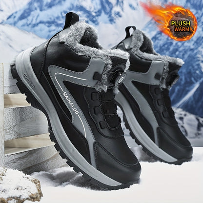 MAINALUN Men'S High-Top Winter Snow Boots - Heavy-Duty Warm Hiking Shoes with Plush Lining, Non-Slip PVC Sole, All-Terrain Traction - Heavy-Duty Winter Boots for Skiing, Snowboarding, Ice Fishing - Lightweight & Warm - Ideal