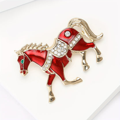 1pc Enamel Dripping Oil Inlaid Rhinestone Pony Fashion Brooch | Creative Ethnic Style Horse Badge Pin, High-End Design Couple Accessories, Exquisite Suit Corsage Party Decoration, Suitable for Christmas, Year of the Horse, Eq