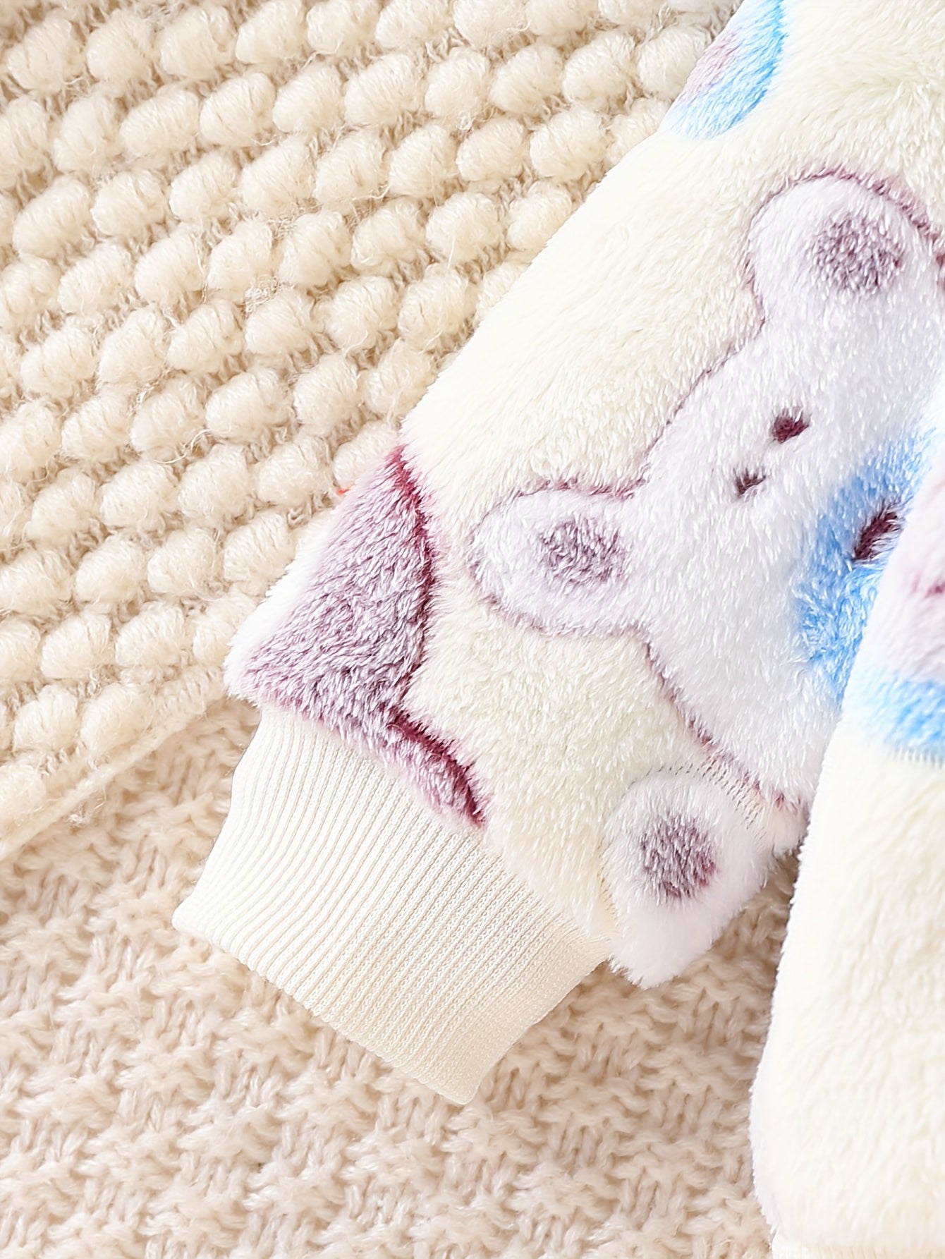 European and American Autumn/Winter Boys' Flannel Fleece-Lined Cute Bear Pattern Beige Zip-Up Hoodie + Fleece-Lined Casual Pants Two-Piece Set, Perfect for Outdoor Wear, Essential Gift, Perfect for Outdoor, Thick