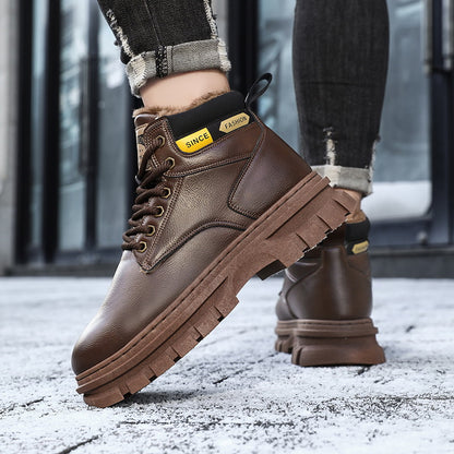 Men'S High-Top Winter Snow Boots - Heavy-Duty Thermal Insulated Cold Weather Boots with Lace-Up Closure, Non-Slip Rubber Sole - Brown - for Hiking, Outdoor