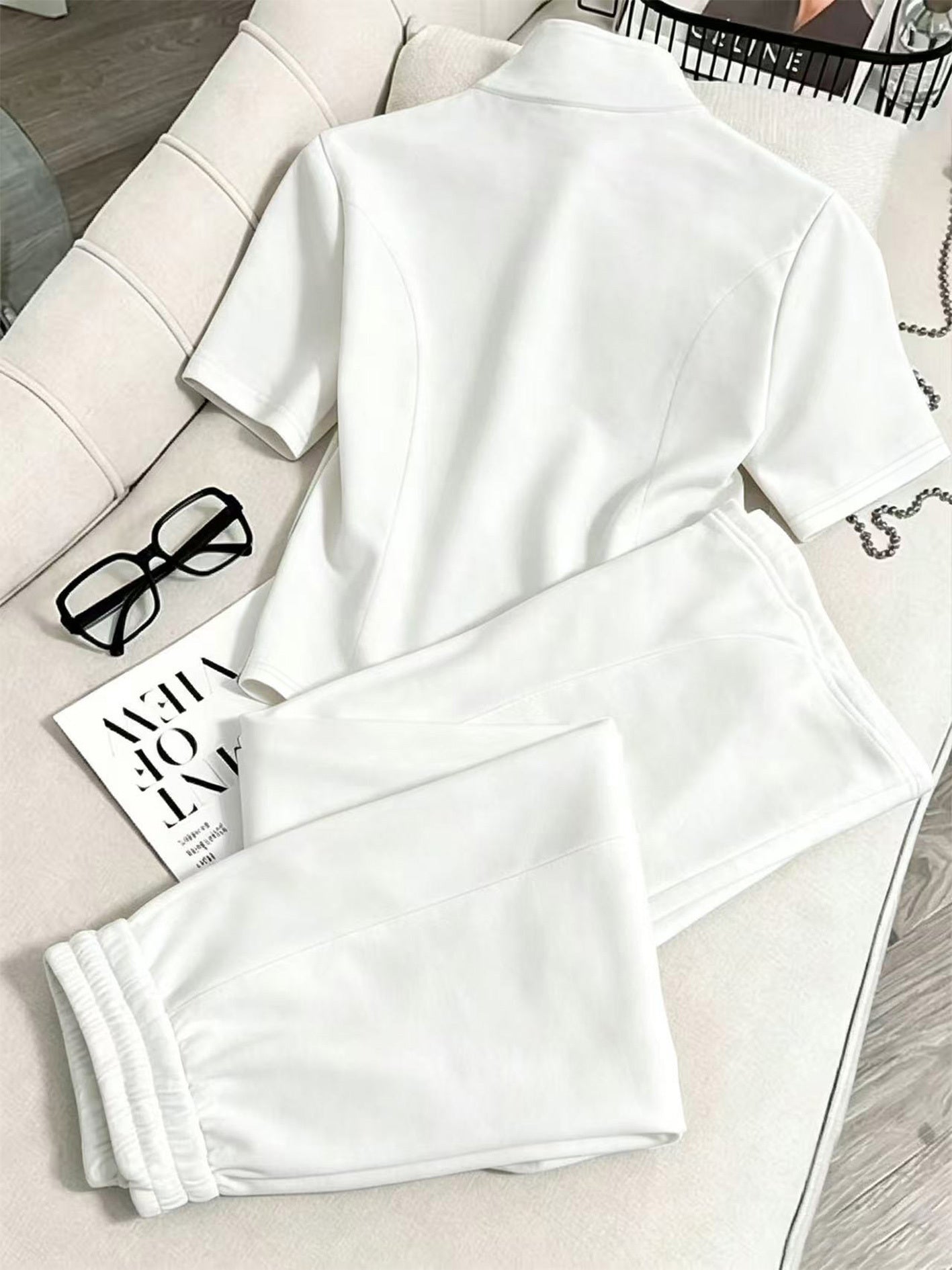 Women’s Chic Minimal 2-Piece Zip Track Suit - Casual Elegant