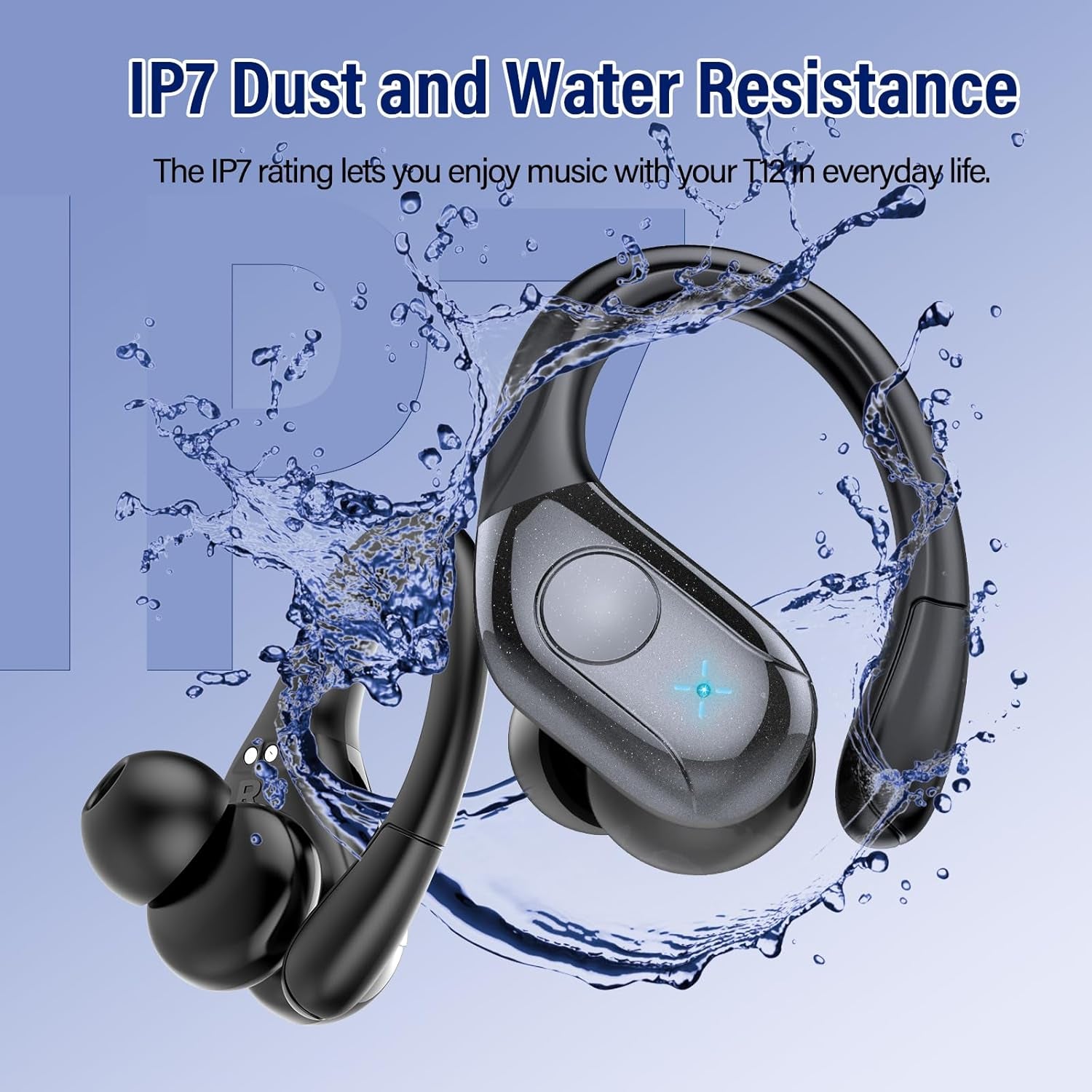 Wireless Earbuds Bluetooth 5.4 Headphones 75H Playtime Stereo Deep Bass Sports Ear Buds with Earhooks, LED Display Bluetooth Earbuds with 4 ENC Mic, IP7 Waterproof Earphone for Workout/Running, Black