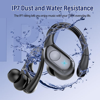 Wireless Earbuds Bluetooth 5.4 Headphones 75H Playtime Stereo Deep Bass Sports Ear Buds with Earhooks, LED Display Bluetooth Earbuds with 4 ENC Mic, IP7 Waterproof Earphone for Workout/Running, Black