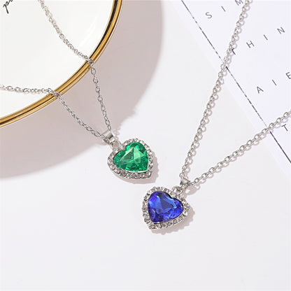 Birthstones Կախազարդ Վզնոց Սրտաձև Սինթետիկ Կապույտ Քարեր Ամբողջ Փայլուն Ցիրկոնիայից Կախազարդով Կանացի պարանոցի փայլուն շղթայով