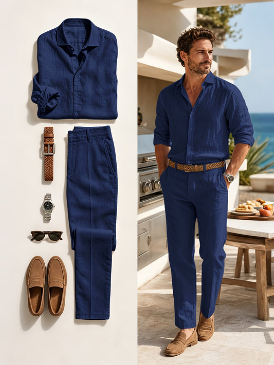 Men's Casual Linen Suit Set for Spring and Autumn
