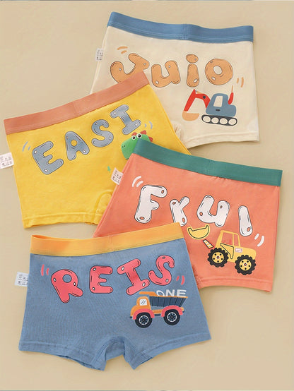 Boys' Cotton Boxer Briefs - 4 Pack, Cute Cartoon Print