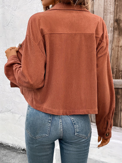 Կանացի էլեգանտ վարդագույն կոճակներով բաճկոն՝ փեղկավոր գրպաններով - Աշնանային առօրյա վերնազգեստ, երկար թևքերով, կոճակներով դետալներով, պոլիեսթերի խառնուրդով, լվացվող լվացքի մեքենայով, առօրյա վերնազգեստ | Կոճակներով բաճկոն | Պոլիեսթերի խառնուրդով բաճկոն