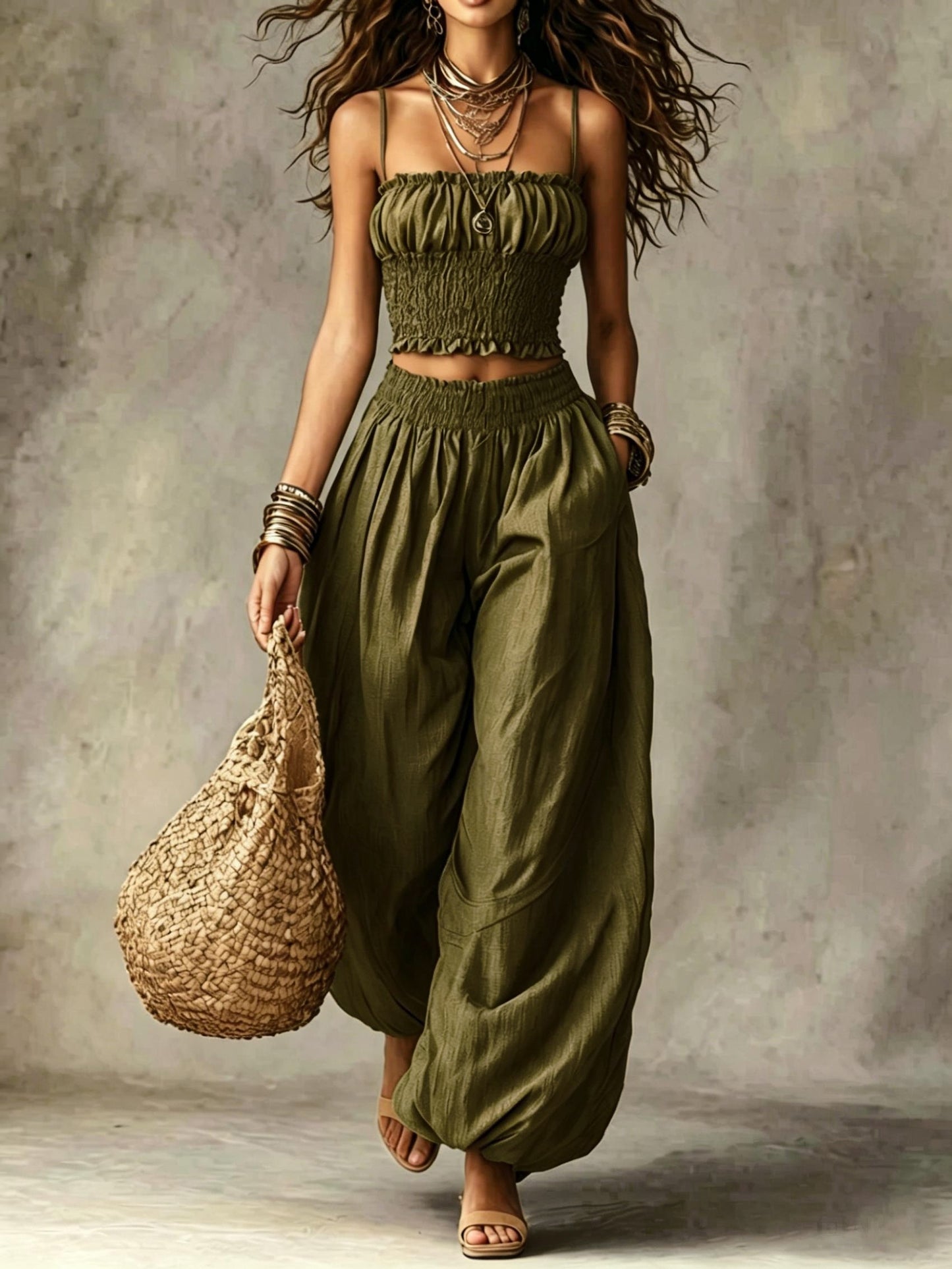 Women's Elegant Bustier Cami & Lantern Pants Set