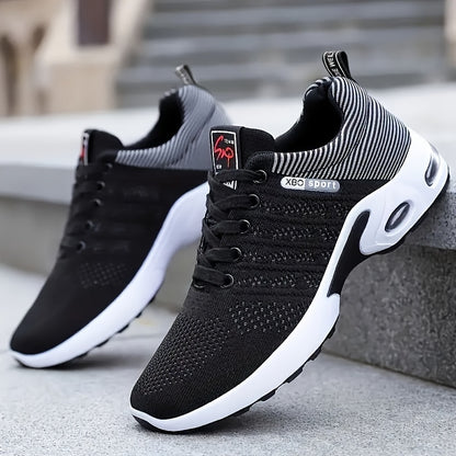 Men'S Breathable Mesh Air Cushion Sneakers - Durable Lace-Up Running Shoes with PVC Sole, Fabric Inner & Upper, for Outdoor Sports and Casual Wear, Low-Top Design, All-Season Comfort, Allseason Running Shoes|Modern Casual Sho